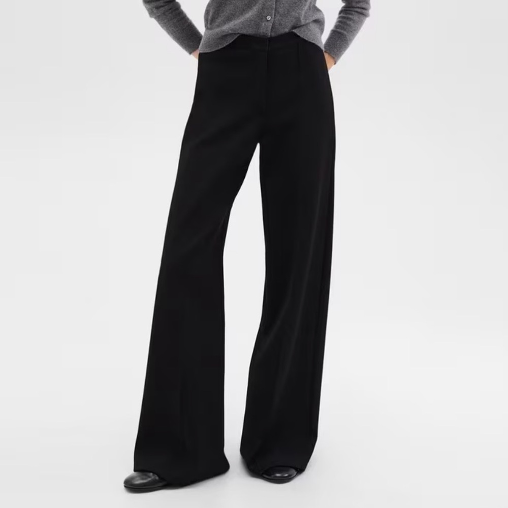 Theory High-Waist Wide-Leg Pant in Crepe Knit